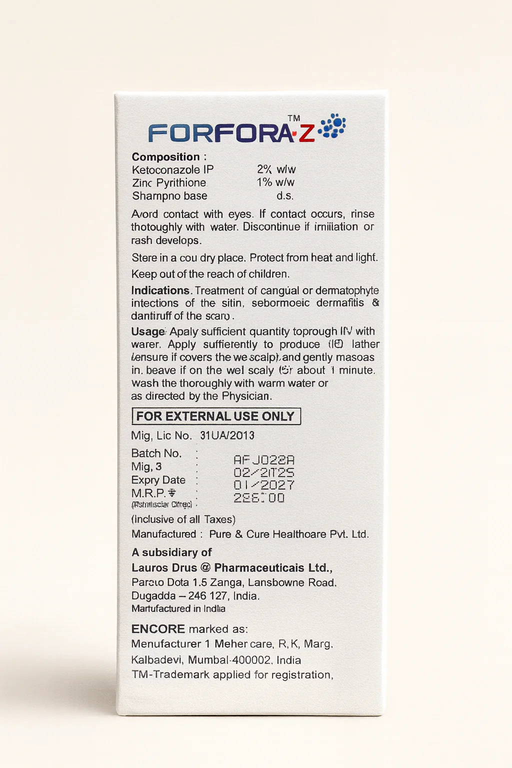 FORFORA-Z Shampoo with Conditioner (Ketoconazole & Zinc Pyrithione)